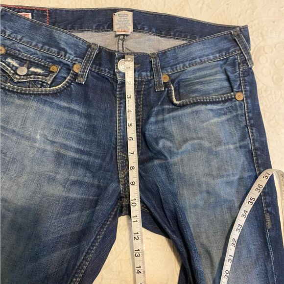 Y2K True Religion size 36 Dark Wash 100% Cotton Straight Leg Pocket Flap Jeans - Picture 10 of 15
